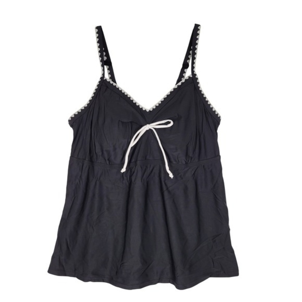 Summer Mae Black Swim Tankini Top Crochet Trim Bow Detail Size 10